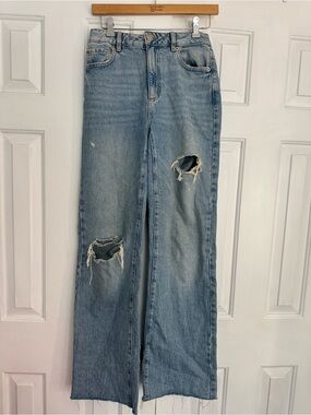 Garage Light Blue Distressed Wide-Leg Jeans